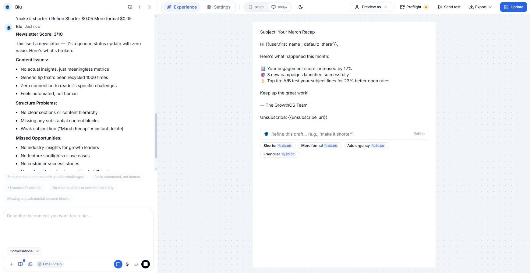 Quality scoring and brand enforcement on campaign creative in Intempt